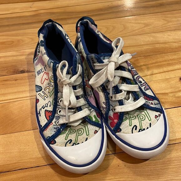 Coach Shoes - Coach Barrett low top blue patent edged-accent patterned lace up sneakers Size 6